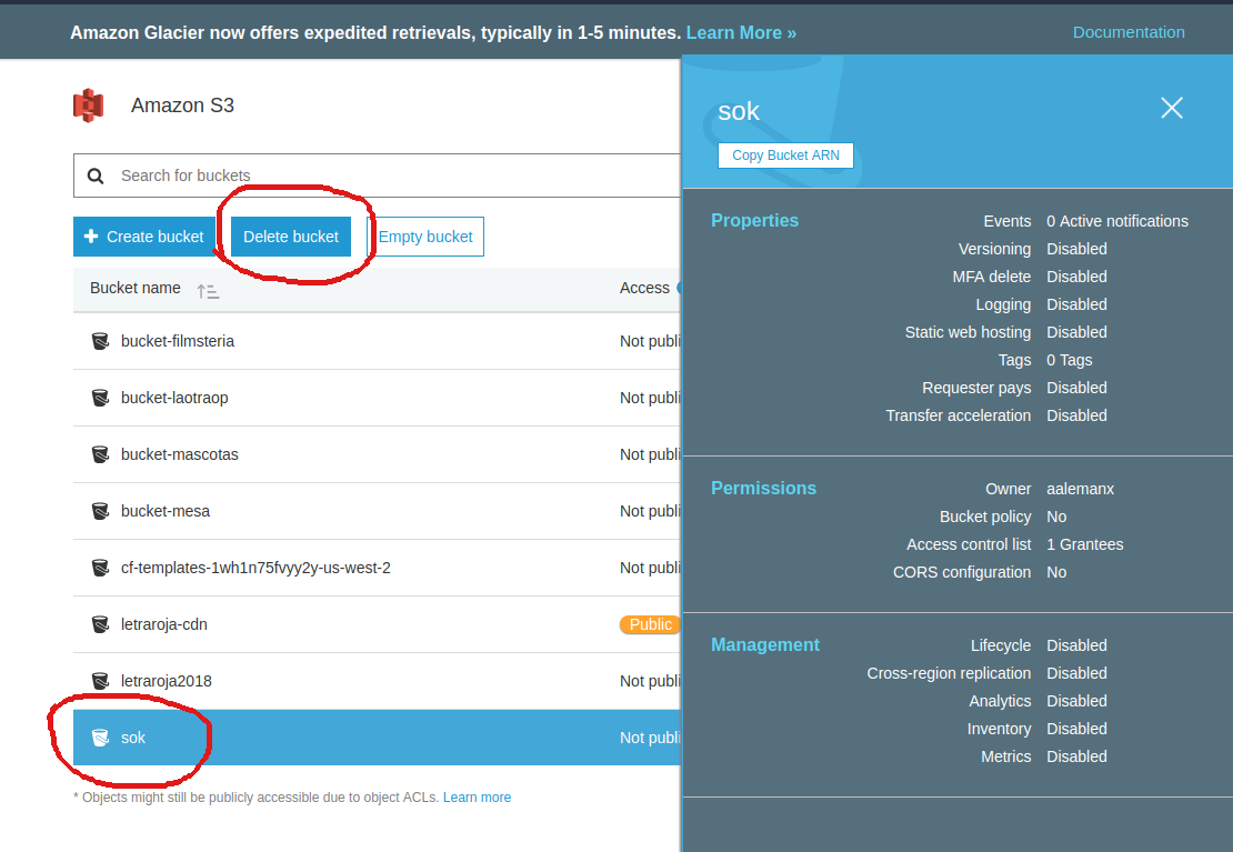 Delete Amazon S3 bucket