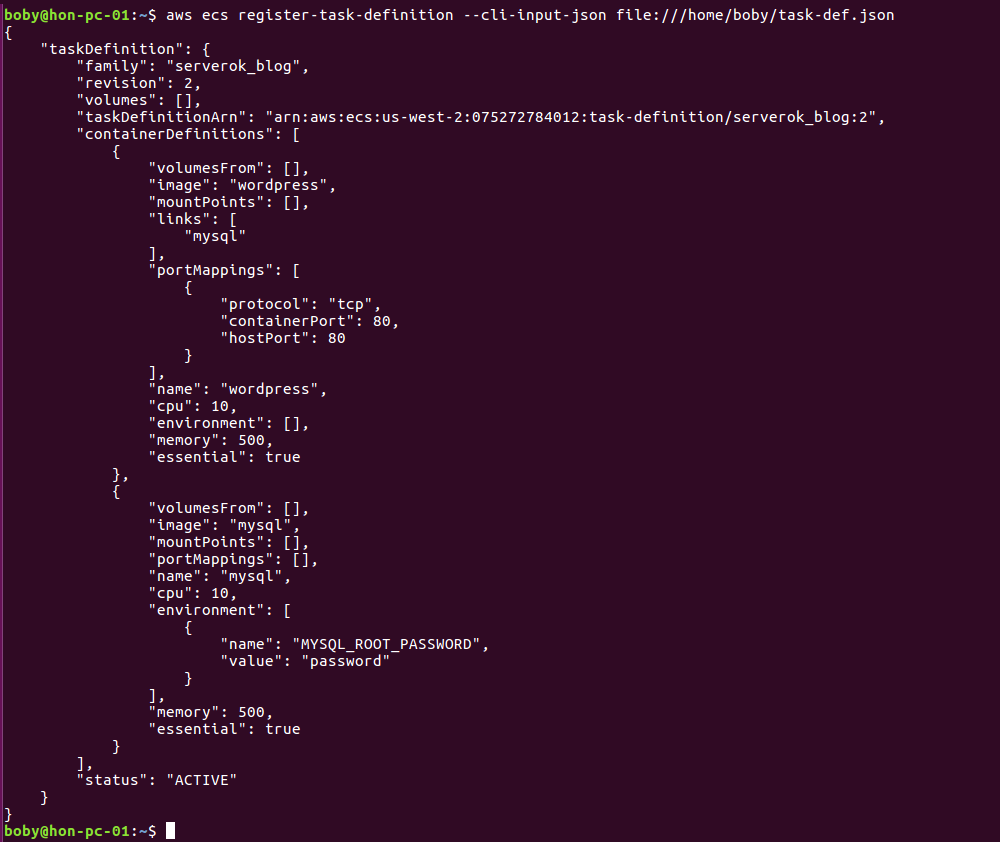 Amazon ECS register task definition