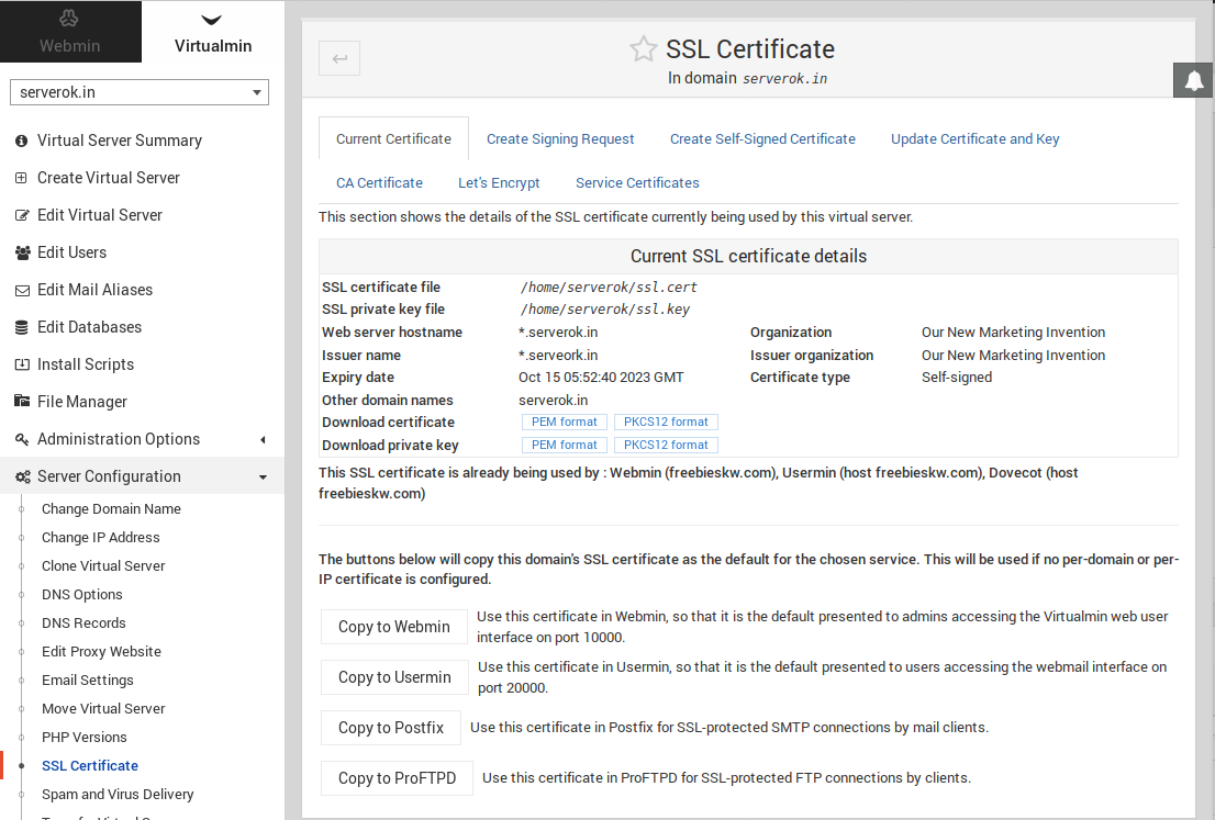 Virtualmin SSL Install