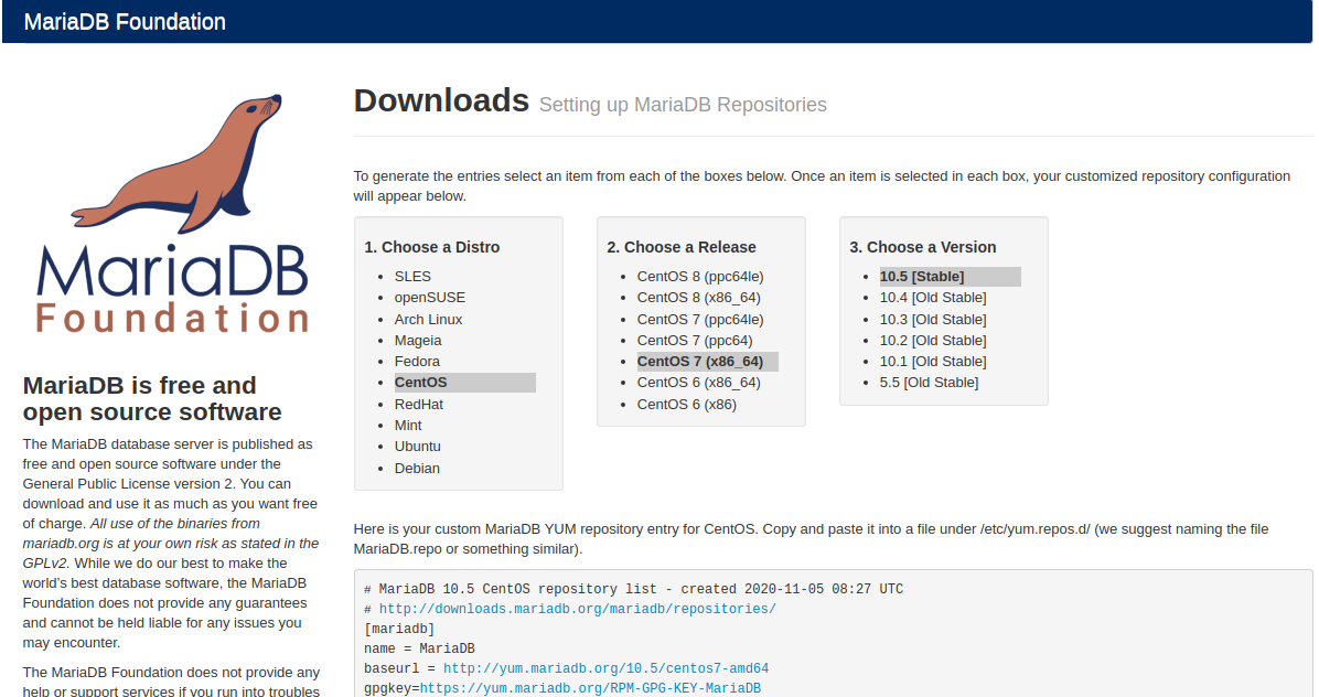 MariaDB install CentOS