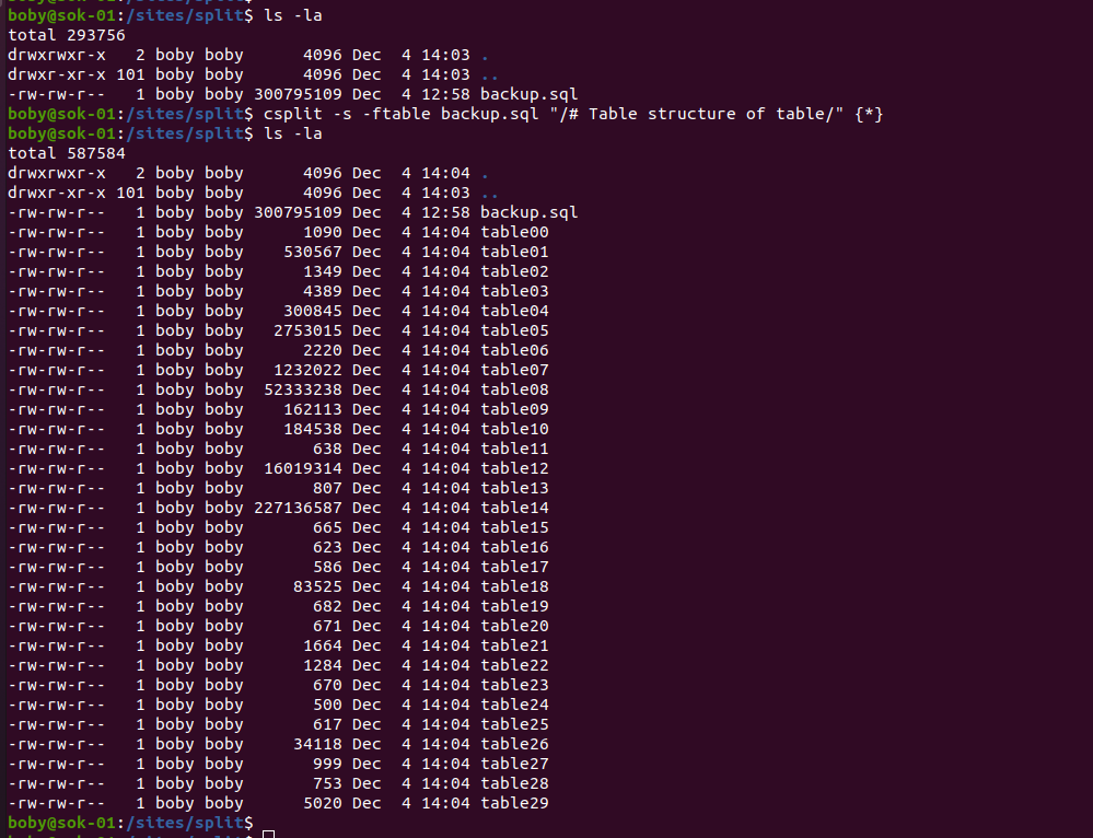 split mysqldump backup file