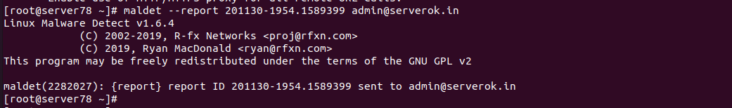 maldet scan result email