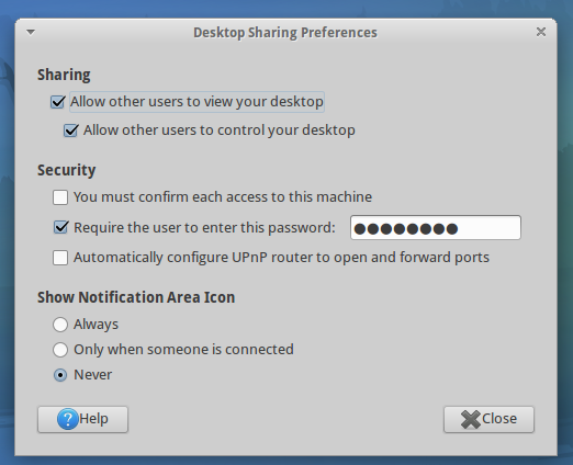 xubuntu vino preferences