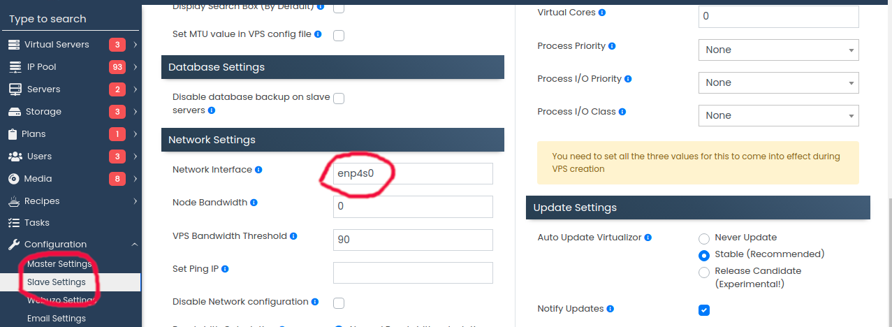 Virtualizor Network Interface