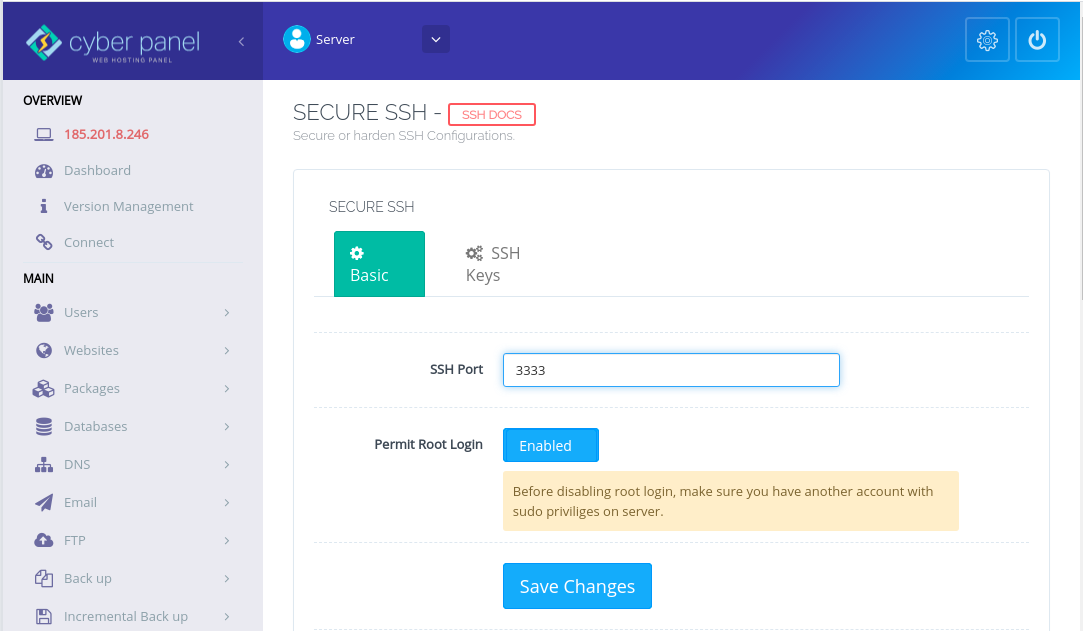 CyberPanel Change SSH port