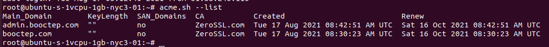Acme.sh list SSL certificates