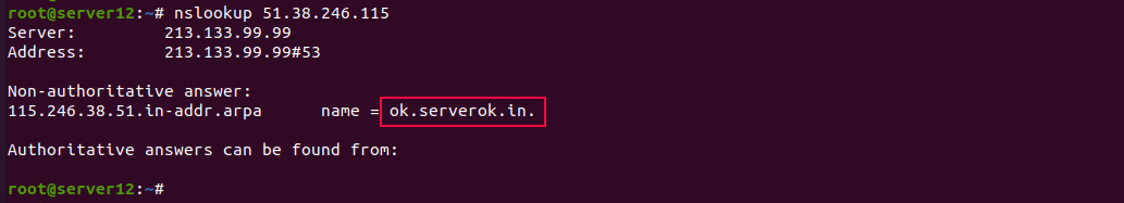 check rdns with nslookup