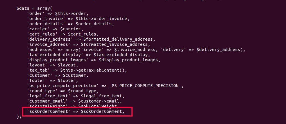 PrestaShop order comment in invoice