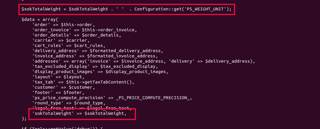 Show weight in prestashop invoice