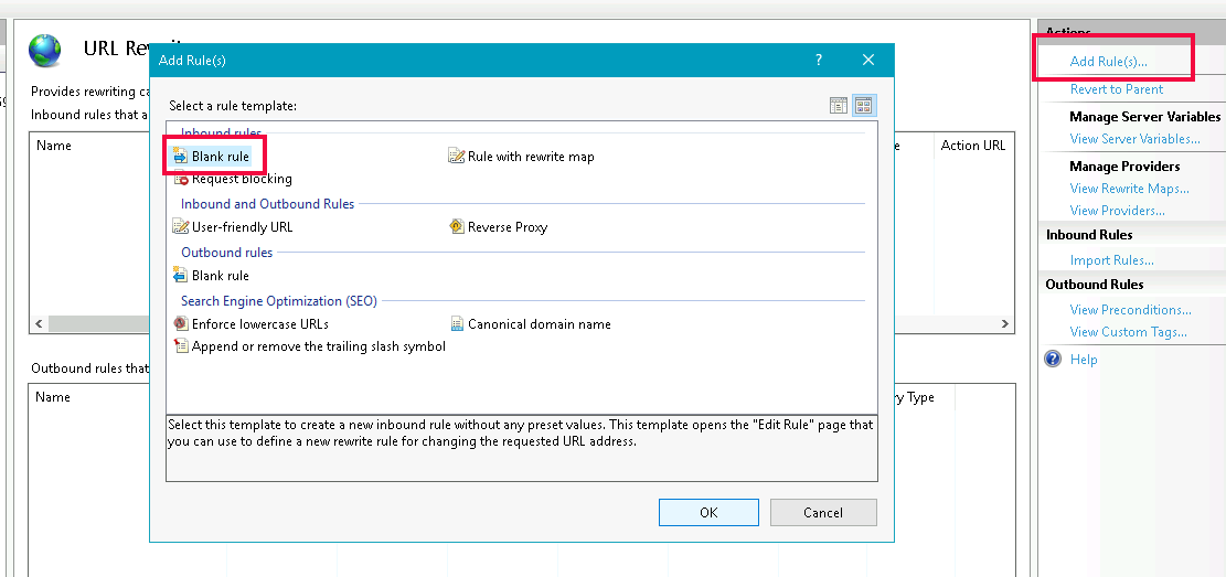 IIS URL Rewrite add rule