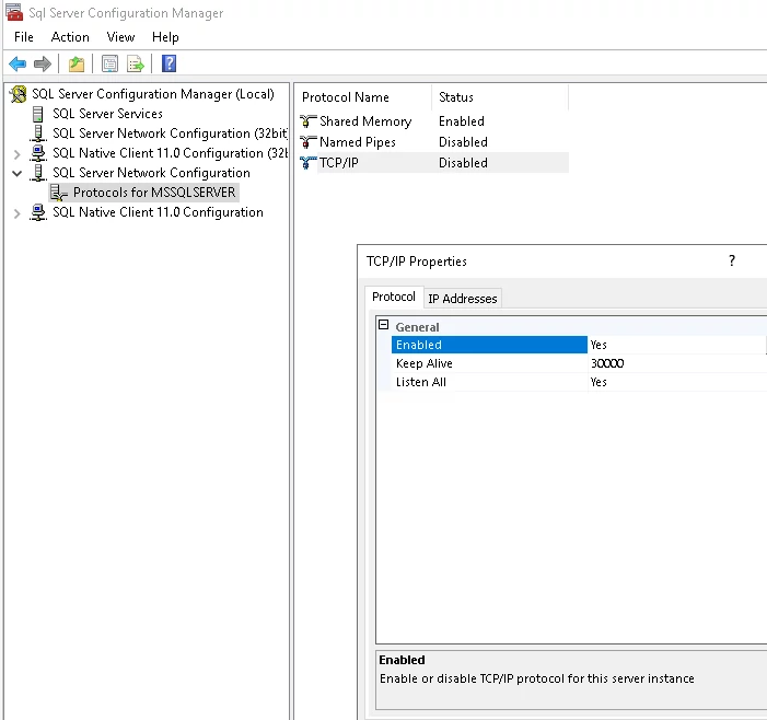 MS SQL enable TCP/IP