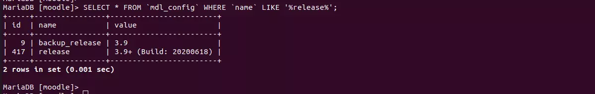 Moodle version from database table