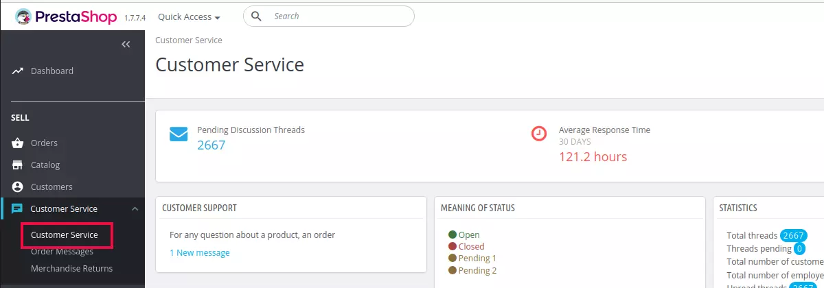 PrestaShop Customer Service Page