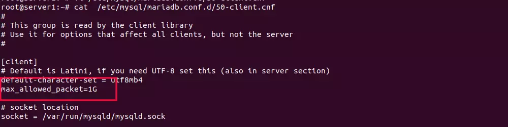 set max_allowed_packet for mysql client