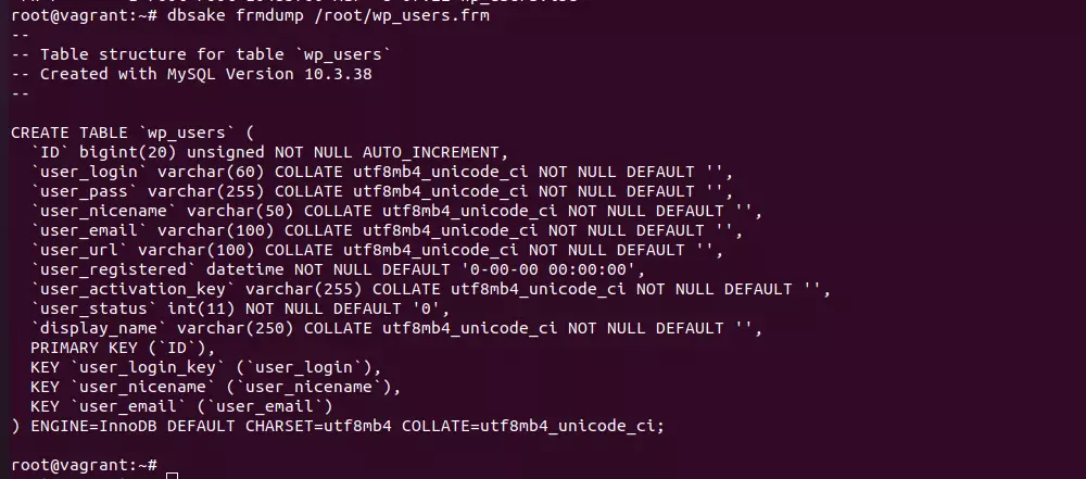 recover table structure with dbsake